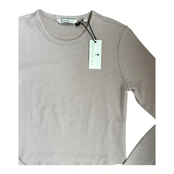 American Tall Cropped Long Sleeve Waffle Shirt for Tall Women DESERT ROSE Size S - Picture 10 of 13